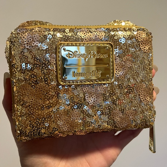 Disney Parks gold sequin Loungefly wallet with bow - Picture 3 of 8
